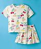 Smarty Girls Sinker Knit Half Sleeves Co-ords Top & Skirt Set with Fruit Print - Cream