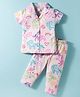 Smarty Girls Sinker Knit Half Sleeves Co-ord Night Suit With Unicorn & Floral Print - Pink