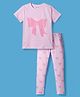Kookie Kids Single Jersey Knit Half Sleeves Night Suit With Bow Print - Pink