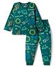 Babyhug Cotton Knit Full Sleeves Co-ords Night Suit With Space Theme Print - Dark Green