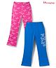 Honeyhap Premium Cotton Elastane Knit With Bio Finish Full Length Leggings With Butterfly Print Pack of 2 - Carmine Rose & Blue Aster