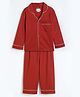 Cocoon Care Bamboo Cotton Knit Full Sleeves Brickred Printed Coordinating Night Suit Set - Red
