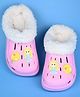 Yellow Bee Lollipop & Girl Applique Detailed Perforated Plush Line Detailed Clogs - Pink