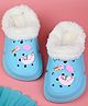 Yellow Bee Unicorn & Rainbow Applique Detailed Perforated Plush Line Detailed Clogs - Blue