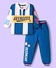 Babyhug Marvel Terry Knit Full Sleeves Cut & Sew Polo Sweatshirt & Track Pant Set with Avengers Graphic - Blue