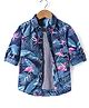 Rikidoos Full Sleeves Flamingoes Printed Shirt With Attached Tee - Blue & Grey