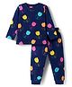 Babyhug Cotton Knit Full Sleeves Co-ord Night Suit With Floral Print - Navy Blue