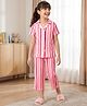 Pine Kids Cotton Knit Half Sleeves Striped Co-Ord Shirt & Capri Night Suit - Pink