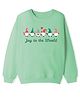 KAVEE Terry Knit Christmas Theme Full Sleeves Joy To The World Text Printed Light Winter Sweatshirt - Olive Green
