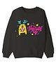 KAVEE Terry Knit Full Sleeves Stag With Me Text Reindeer Printed Light Winter Sweatshirt - Black