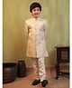 AJ Dezines Jacquard Woven Full Sleeves Floral Embroidered Sherwani With Pant Set - Cream