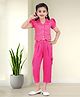 Lei-Chie Linen Woven Half Puffed Sleeves Thread Work Embroidered Top With Pant Set - Pink