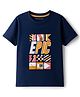 Kookie Kids Single Jersey Knit Half Sleeves T-Shirt With Text Print - Navy Blue
