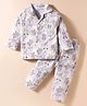 Little Darlings Interlock Knit Full Sleeves Co-ords Night Suit With Bear Print - White