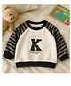 Googo Gaaga Cotton Knit Full Raglan Sleeves Striped K Text Printed Light Winter Sweatshirt - Cream