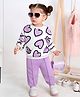 Googo Gaaga Cotton Knit Full Sleeves Hearts Printed Sweatshirt With Joggers Set - Purple