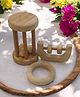 neemtoys Neem Wooden Tumbler, C Shaped Rattle & RIng Teether Set Of 4 - Brown