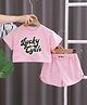 POP STREET KIDS Cotton Knit Half Sleeves Lucky Cycle Text Printed Tee With Shorts Set - Pink