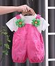 POP STREET KIDS Cotton Knit Flower Applique Detailed Dungaree With Half Sleeves Tee - Pink