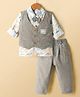 WOW Clothes Cotton Woven Full Sleeves 3 Piece Party Suit With Animal Print & Bow Applique - Khaki