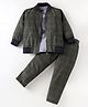 Rikidoos Full Sleeves Checked Jacket & Pant Set With Typography Printed Tee - Grey & Green