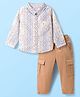 Babyhug Cotton Woven Full Sleeves Printed Shirt & Trouser Set - Beige