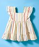 Simply Premium Cotton Woven Frill Sleeves Striped Frock - Beige