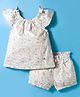 Simply Premium Poplin Knit Half Sleeves Co-ords Top & Shorts Set with Floral Print - White