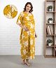 Bella Mama Cotton Woven Half Sleeves Maternity Kaftan With Floral Print - Yellow