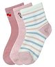 NEXT2SKIN Cotton Spandex Knit Pack Of 3 Striped & Cherries Designed Socks - White Blush & Salmon