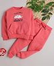 Knitting Doodles Fleece Woven Full Sleeves Unicorn Printed Winter Sweatshirt & Jogger Set - Pink