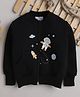 Knitting Doodles Fleece Woven Full Sleeves Astronaut & Space Printed Light Winter Sweatjacket - Black