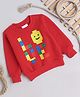 Knitting Doodles Fleece Woven Full Sleeves Building Blocks Printed Light Winter Sweatshirt - Red