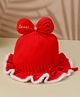 Yellow Bee Wool Knit Sweet Text Designed Bow Applique Detailed Winter Cap - Red - Circumference 35 Cms