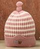 Yellow Bee Wool Knit Striped Bear Patch Detailed Beanie Cap - Pink & White - Circumference 30 Cms