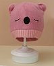 Yellow Bee Wool Knit Bear Designed Beanie Cap - Dark Pink - Circumference 33 Cms
