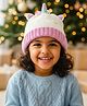 Yellow Bee Wool Knit Unicorn Designed Beanie Cap - Pink & White - Circumference 40 Cms