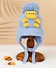 Yellow Bee Wool Knit Tiger Applique Detailed Beanie Cap - Blue - Circumference 40 Cms