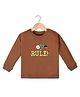 Nino Togs Cotton Knit Full Sleeves Boys Rule Text Embroidered Light Winter Sweatshirt - Brown