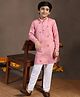 Fashion Dream Cotton Blend Woven Full Sleeves Thread Work Embroidered Mirror Work Embellished Kurta & Pyjama Set - Pink