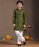 Fashion Dream Cotton Blend Woven Full Sleeves Thread Work Embroidered Mirror Work Embellished Kurta & Pyjama Set - Olive