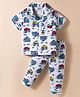 CUCUMBER Sinker Knit Half Sleeves Co-ord Night Suit With Monster Truck Print - White