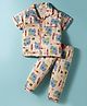 CUCUMBER Sinker Knit Half Sleeves Co-ord Night Suit With Beach Theme Print - Ivory