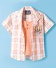Dapper Dudes Half Sleeves Checked & 96 Number Embroidered Shirt With Attached Tee - Peach