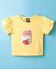 Little Kangaroos Knit Half Sleeves Top With Polka Dot Print & Cherry Can Applique - Lemon