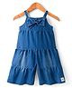 Little Kangaroos Denim Woven Sleeveless Jumpsuit With Bow Applique - Blue