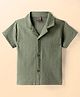 Little Kangaroos Knitted Woven Half Sleeves Shirt With Textured Design - Olive Green