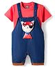 Little Kangaroos Half Sleeves Dungaree & Inner Tee With Animal Applique - Navy Blue