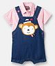 Little Kangaroos Denim Knit Dungaree with Half Sleeves Inner Shirt Monkey Patch Detailing & Stripes - Navy Blue