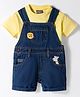 Little Kangaroos Denim Dungarees with Half Sleeves Inner Tee with Dino Patch - Navy Blue